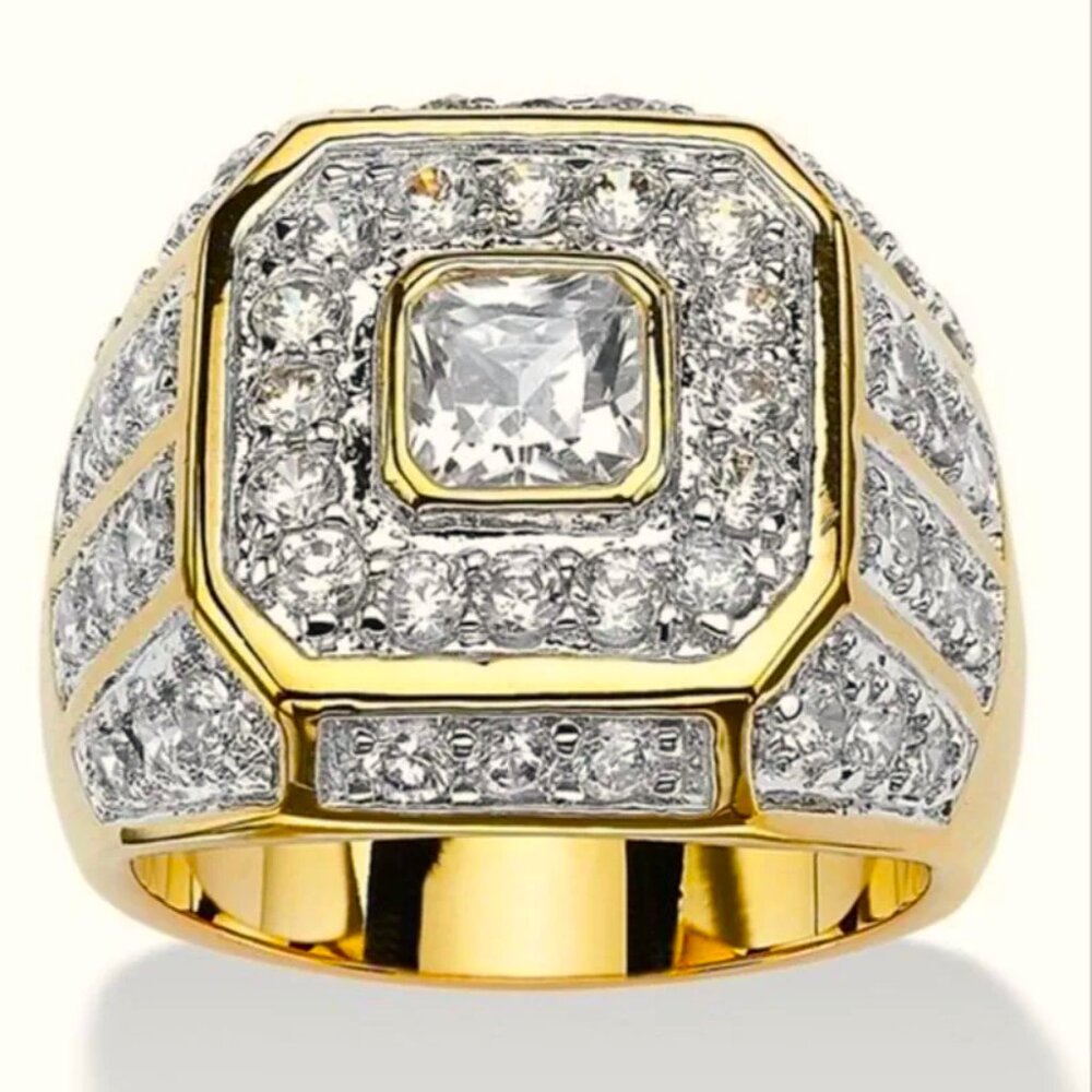 🆕 Men's Statement 2.00 Ctw, Pave Diamond Ring 18K Yellow Gold Pltd 🆕 - Picture 3 of 4